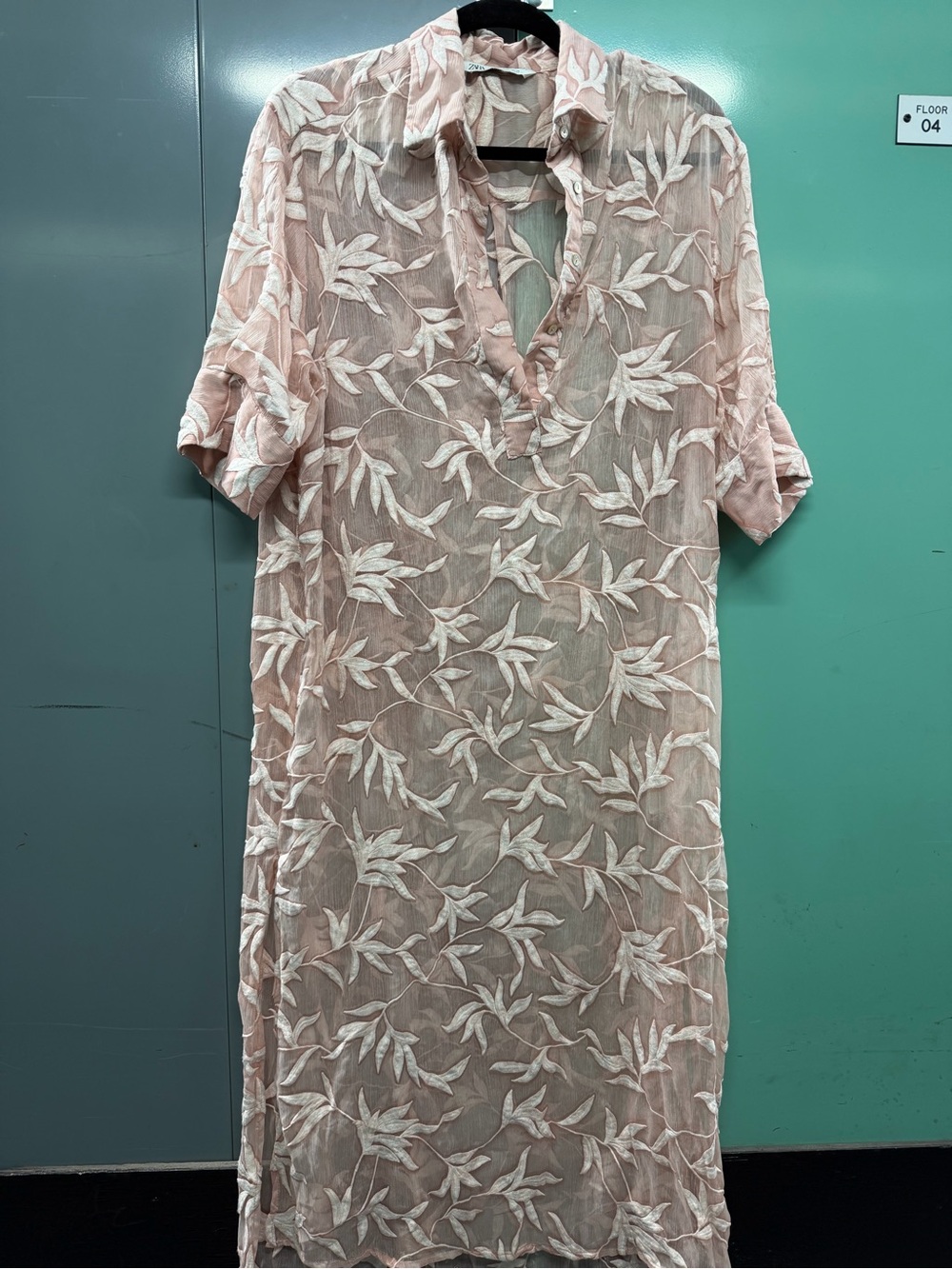 Zara Women’s Blush Pink Sheer Floral Embroidered Swim Coverup